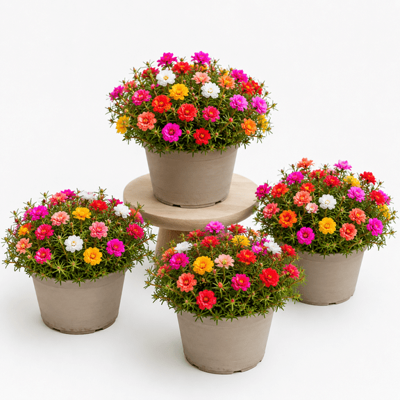 Set 4 Mixed Portulaca Live Plants, 4-7 Inch Moss Rose Starters for Garden, Patio & Containers