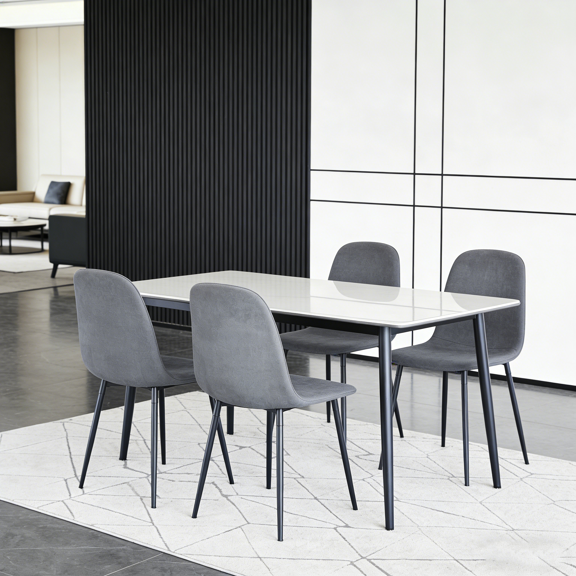 Set of 4 Modern Dining Chairs in Dark Gray Linen Fabric - Fully Assembled Backrest, Easy Assembly with Sturdy Metal Legs & Non-Slip Feet for Kitchen, Dining Room, Home Office