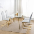thumbnail image 1 of Set of 4 Modern Dining Chairs with Faux Leather Padded Seat and Golden Metal Legs, Upholstered Dining Living Room Chairs with Non-slip Pads for Kitchen, Living, Bedroom and Dining Room, Grey, 1 of 9