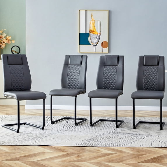 Set of 4 Modern Dining Chairs, Upholstered Faux Leather Chair with Metal Legs, Padded Seat Dining Chairs for Room, Living Room, Kitchen, Bedroom, Dining Room Side Chairs, Gray
