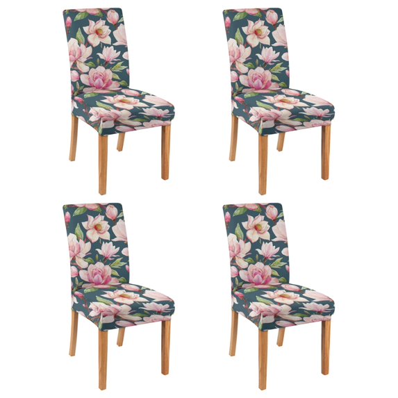 Set of 4 Modern Floral Dining Chair Covers Bright Wildflower and Butterfly Pattern Washable Polyester Stretch Slipcovers Removable Seat Protector for Artistic Home