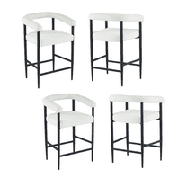 Set of 4 Modern Upholstered Bar Stools, Boucle Fabric Counter Height Chairs with Metal Frame & Armrests, Kitchen Island Bar Chairs for Home, Dining Room, Cafe (White)