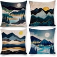 thumbnail image 1 of Set of 4 Mountain Outdoor Decorative Throw Pillow Covers 18x18 Inch,Watercolor Fall Camp Linen Square Cushion，for Living Room Couch and Bed （Mountain,18x18）, 1 of 1