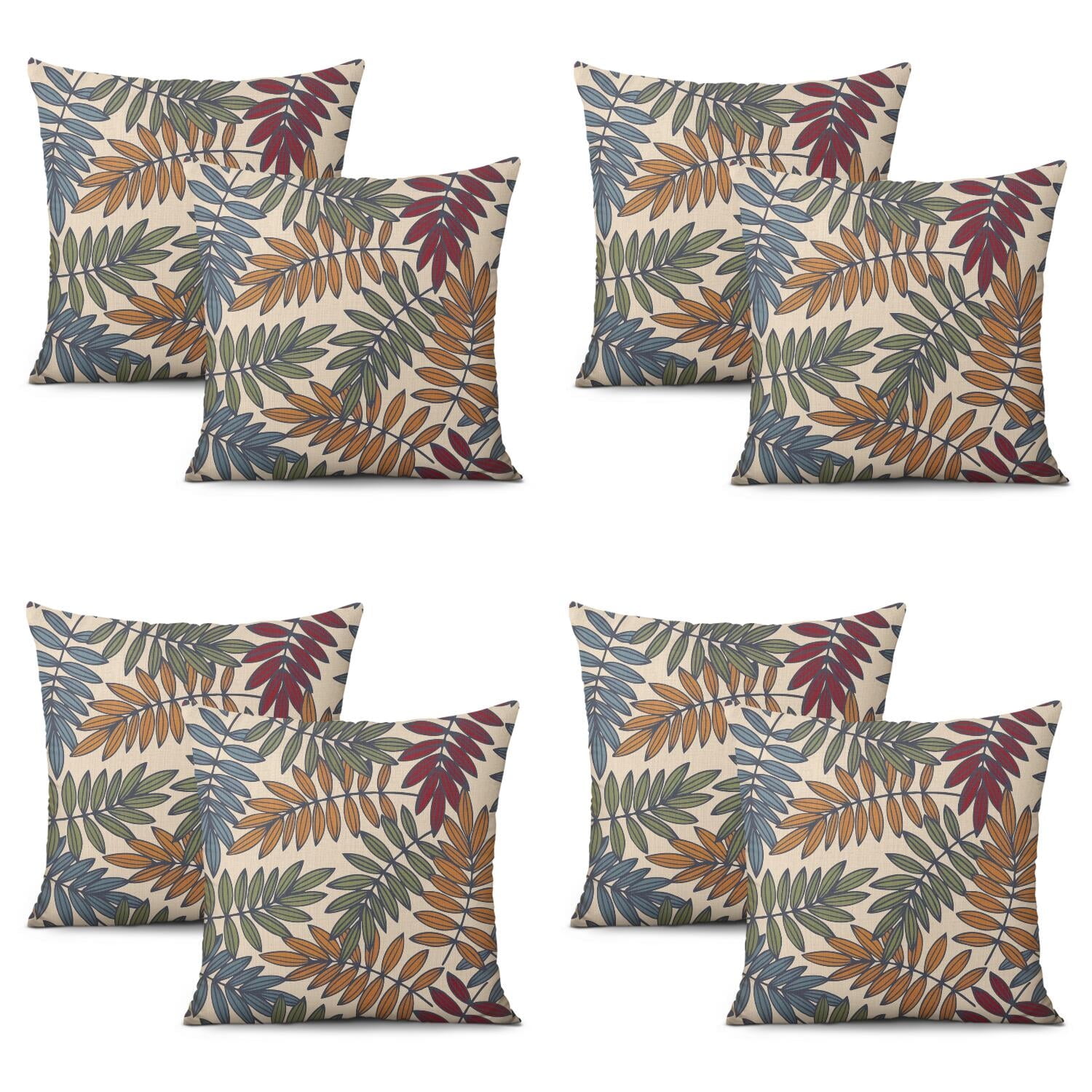 Set Of 4 Multicolored Leaves Tropical Botanical Pillow Covers 20x20 Inch Linen Decorative Square Throw Pillow Covers for Living Room Sofa Couch Decoration