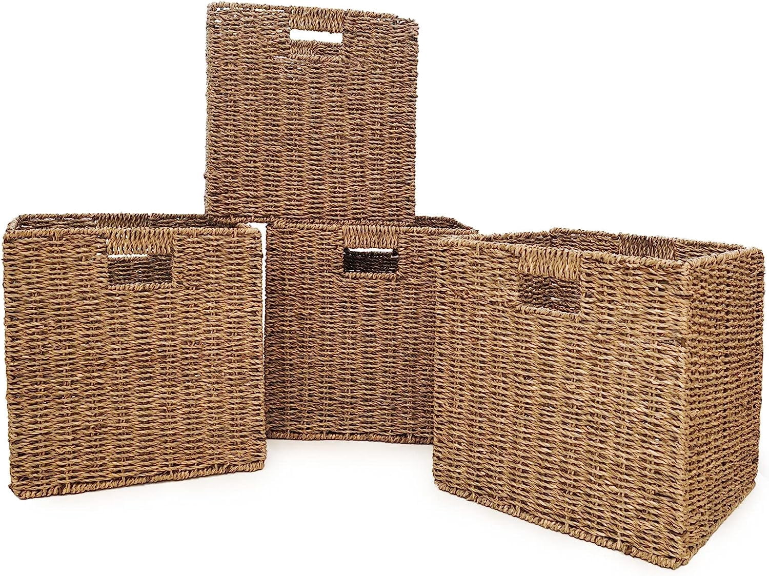 Set 4 Natural Wicker Storage Cubes Baskets for Organizing, Wicker