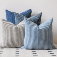thumbnail image 1 of Set of 4 Neutral Couch Throw Pillow Covers, Blue Decorative Farmhouse Boho Throw Pillows for Living Room, Couch, Bed, Sofa Soft Corduroy Accent Home Decor ( No Pillow 18x18 Inch), 1 of 7