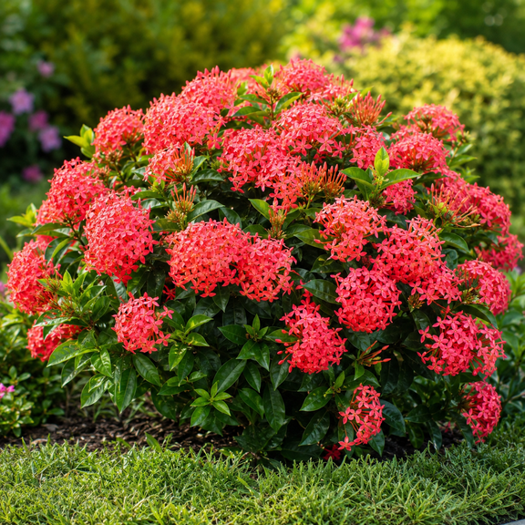 Set 4 Nora Grant Ixora Plants Live for Planting, Pink Ixora Tropical Flowering Shrub, 4-8 Inch Tall, No Pot