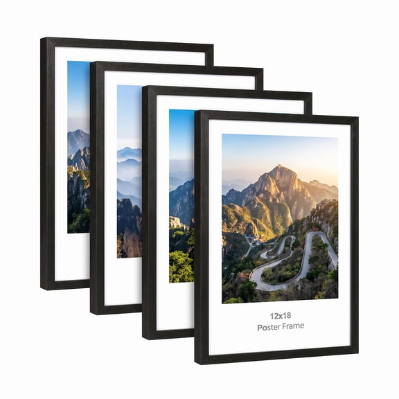 Set of 4 Oak Wood Picture Frames 12x18 Inches,Solid Natural Oak Wood Poster Frames for Wall,Horizontal and Vertical Hanging for Photos,Art Prints,and Family Portraits,Ideal for Home Office Dcor,Oak