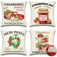 thumbnail image 1 of Set of 4 Outdoor Waterproof Decorative Throw Pillow Covers 18x18 Inch Linen Pillow Covers Square Cushion Case Garden Pillowcase Pillows Shell for Patio Furniture Couch Tent (Strawberry Farm), 1 of 6
