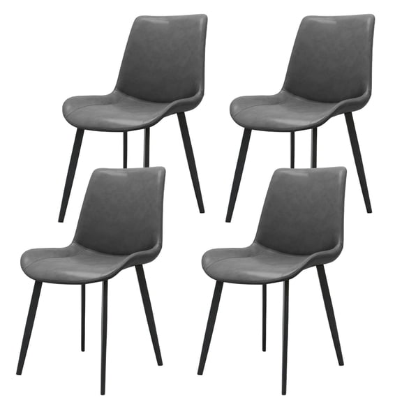 Set of 4 PU Leather Dining Chair with Metal Legs, Modern Upholstered Chair Set with Ergonomic Comfort, Dining Chair Set  for Kitchen Restaurant Living Room Meeting Room, Grey
