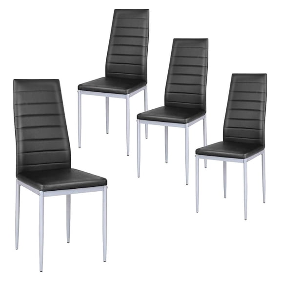 Set of 4 PU Leather Dining Side Chairs with Padded Seat Foot Protection Stable Frame Heavy Duty High Back Design Dining Chairs for Kitchen Dining Room Home Furniture, Black