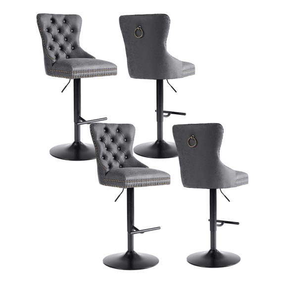 Set of 4 PU Leather Swivel Barstools Adjusatble Seat Height from 26-33 Inch, Modern Bar Stools with Backs Comfortable Tufted for Home Pub and Kitchen Island