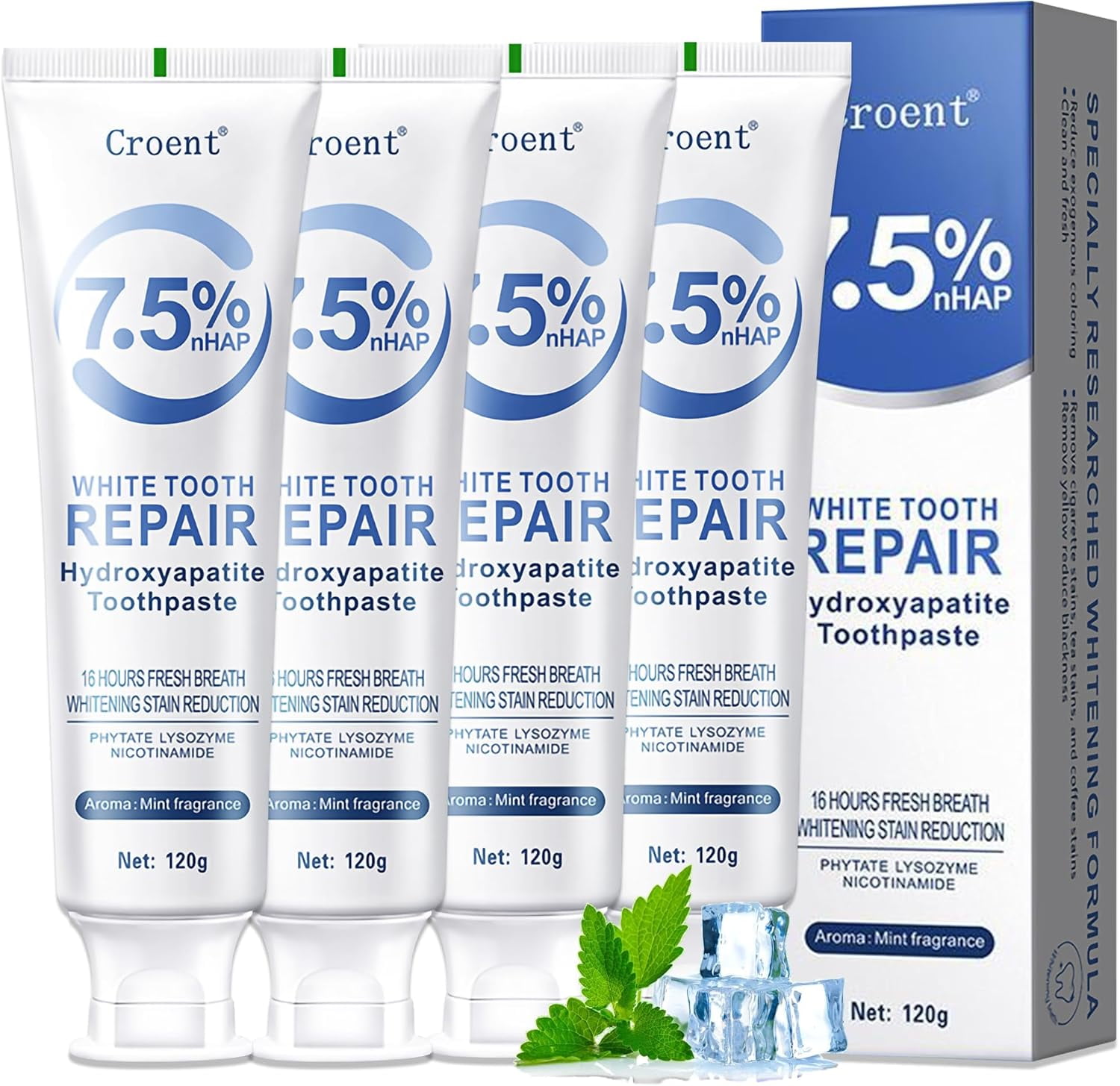 Set 4-Pack Hydroxyapatite Toothpaste for Teeth Remineralization, Enamel ...