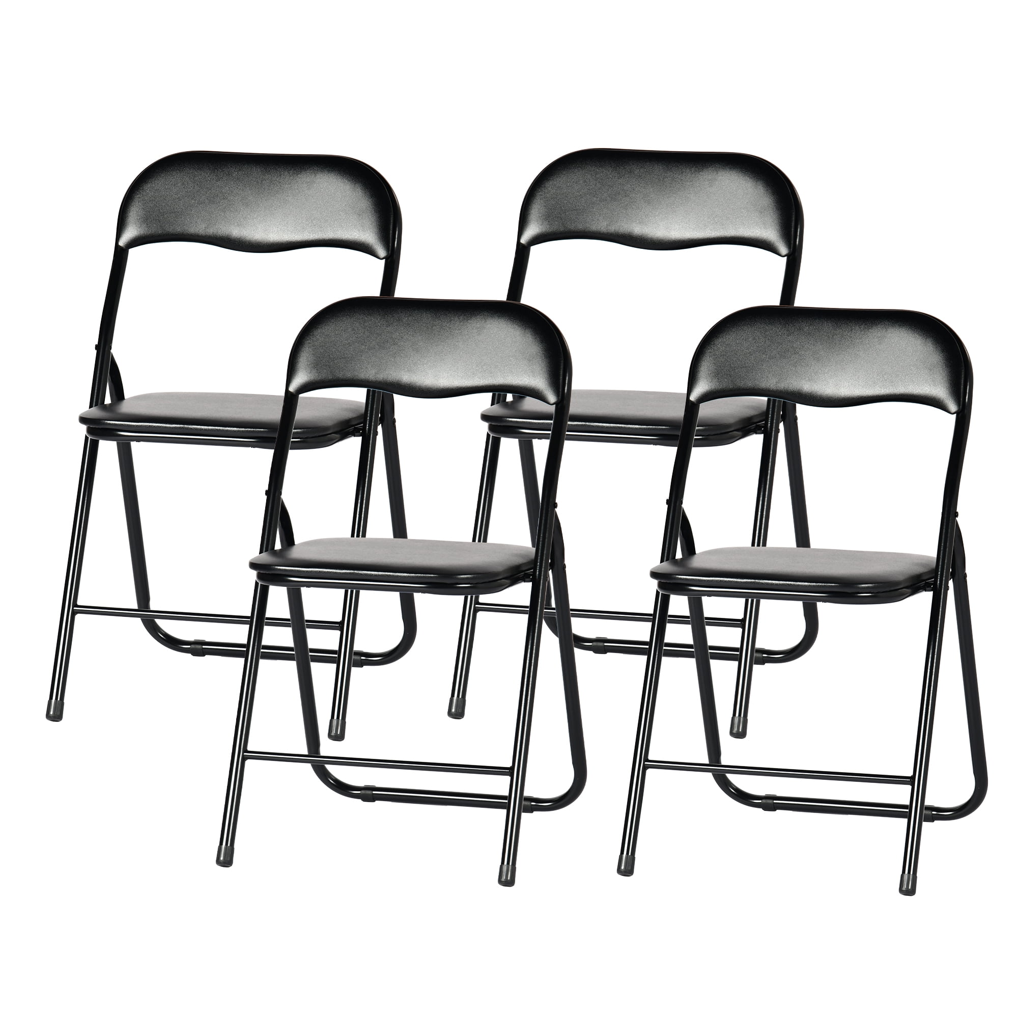 Set of 4 Padded Folding Chairs, 350lbs Capacity Stackable Foldable Seats with Reinforced Metal Frame, Waterproof PVC Leather Portable Chairs for Indoor Outdoor Party Patio Dining Events
