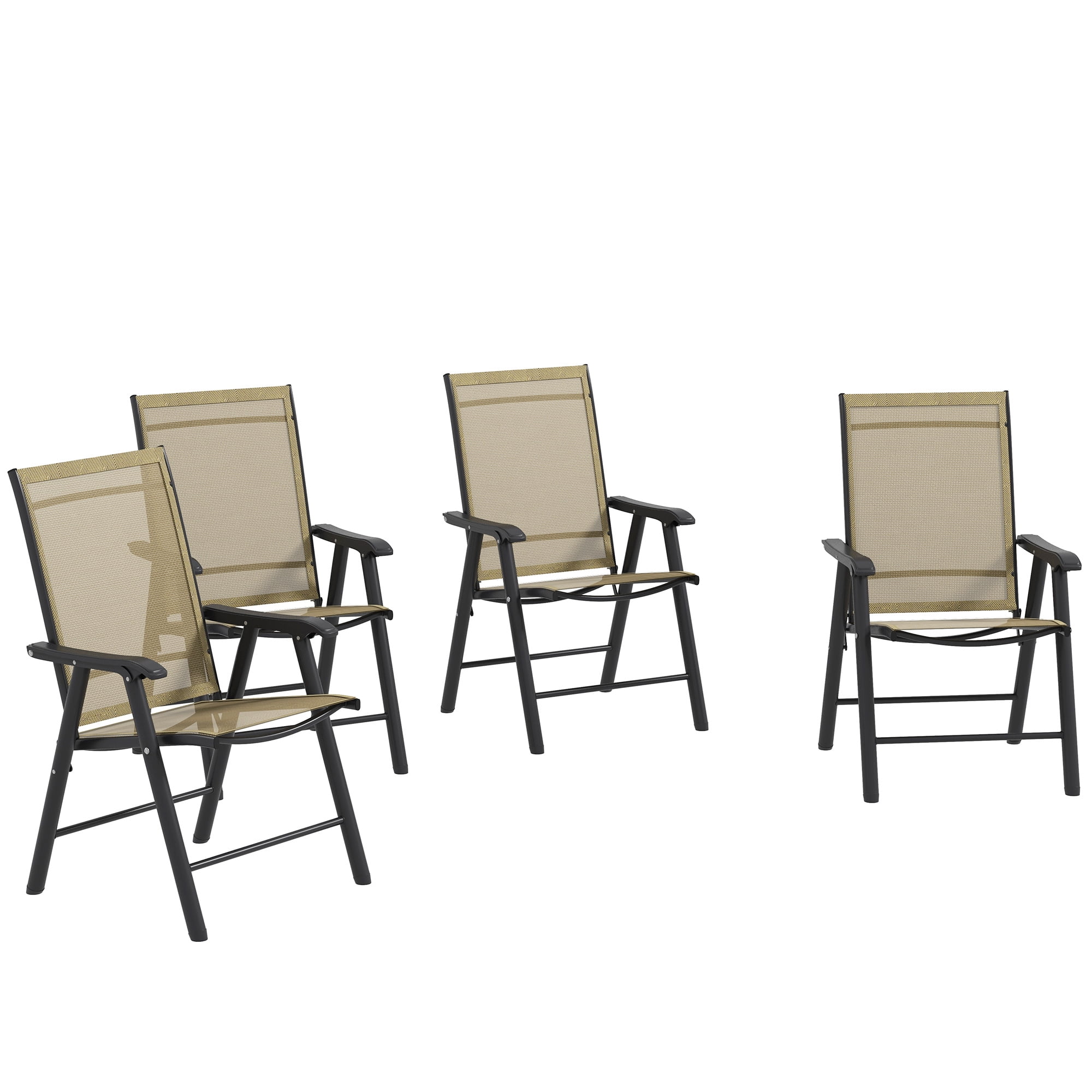 Light Brown Folding Outdoor Dining Chairs with Cushions