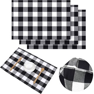 xigua Brown Black Plaid Placemats, Heat Resistant Washable Non-Slip Table  Mats, Kitchen Place Mats for Dining Table Decoration, Art Placemats Set of