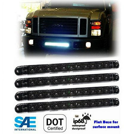 Smiling JuJu LED Waterproof Light Bar as Backup Reverse Dome Interior Side Marker for Truck Trailer Tractor Jeep RV Flat Base Surface Set of 4 Pcs