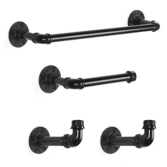 Set 4-Piece Wall Mounted Industrial Pipe Bathroom Hardware Accessory Kit