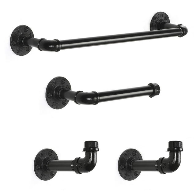 Set 4Piece Wall Mounted Industrial Pipe Bathroom Hardware Accessory