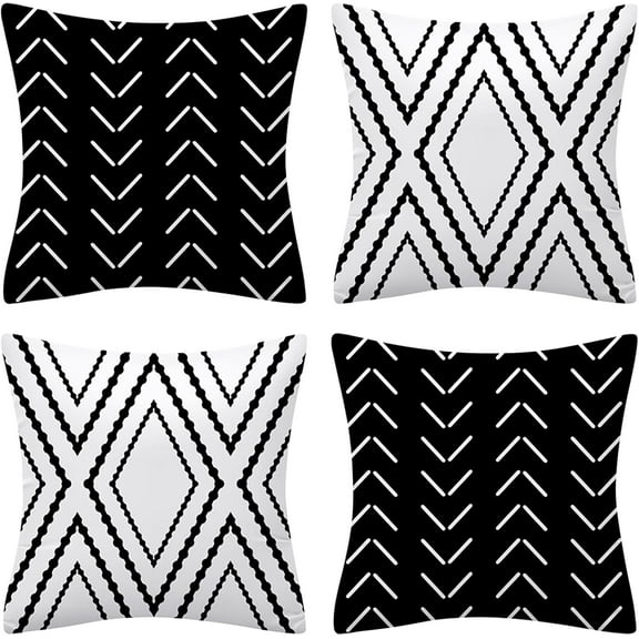 Set of 4 Pillow Covers 18x18 Inches Black and White Boho Throw Pillow Covers Modern Geometric Pattern Decorative Cushion Pillowcases for Home Decor Couch Bedroom Sofa Chair Car…