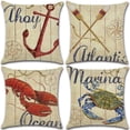 thumbnail image 1 of Set of 4 Pillow Covers 18x18, Lobster/Crab & Anchor/Oars Marine Pattern Style, Cotton Linen Fabric Decorative Indoor / Outdoor Throw Pillow Case Set 45x45cm, 1 of 5