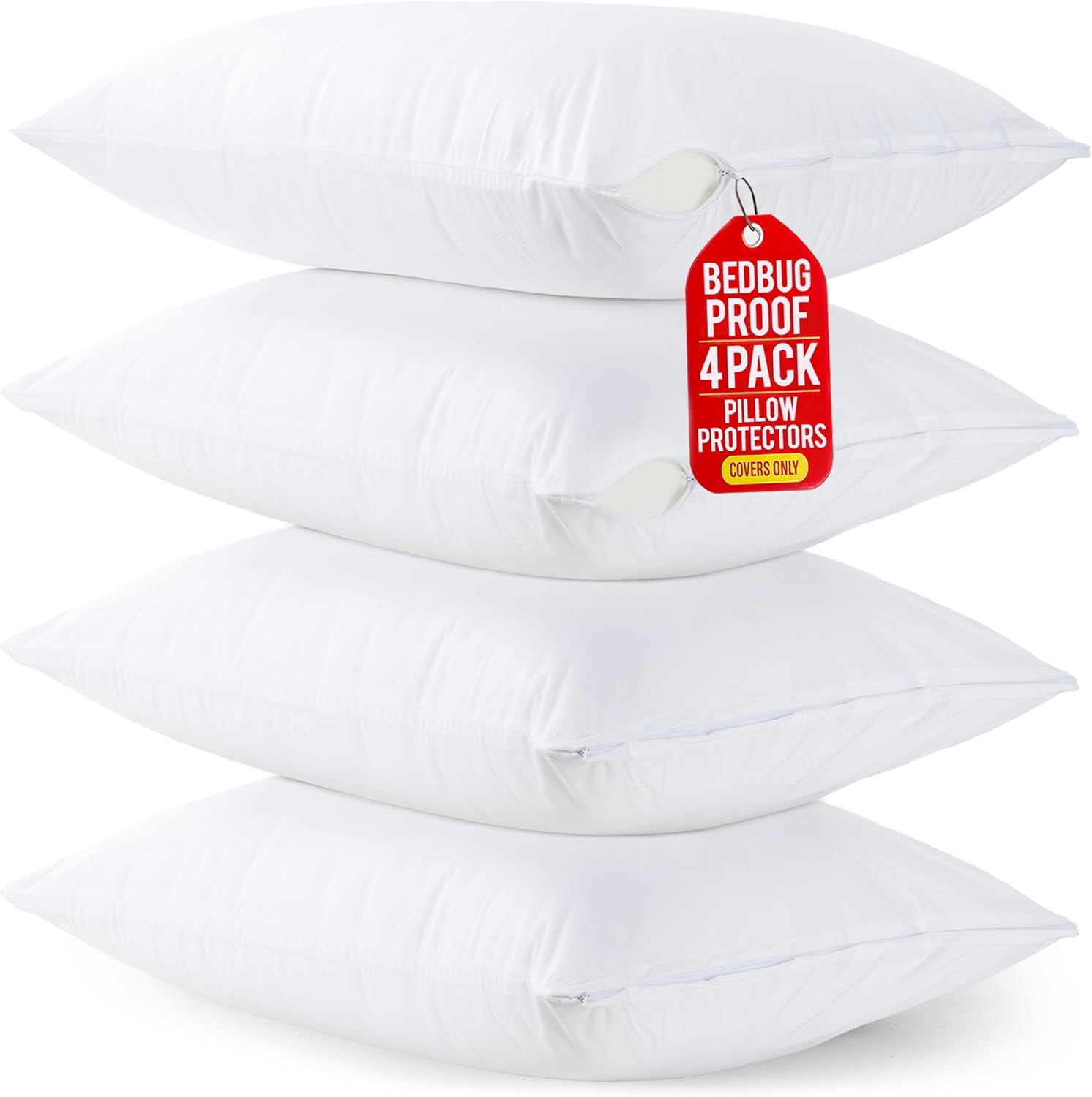 Set of 4 Pillow Protectors with Zipper Standard Size, Bed Bug and Dust ...
