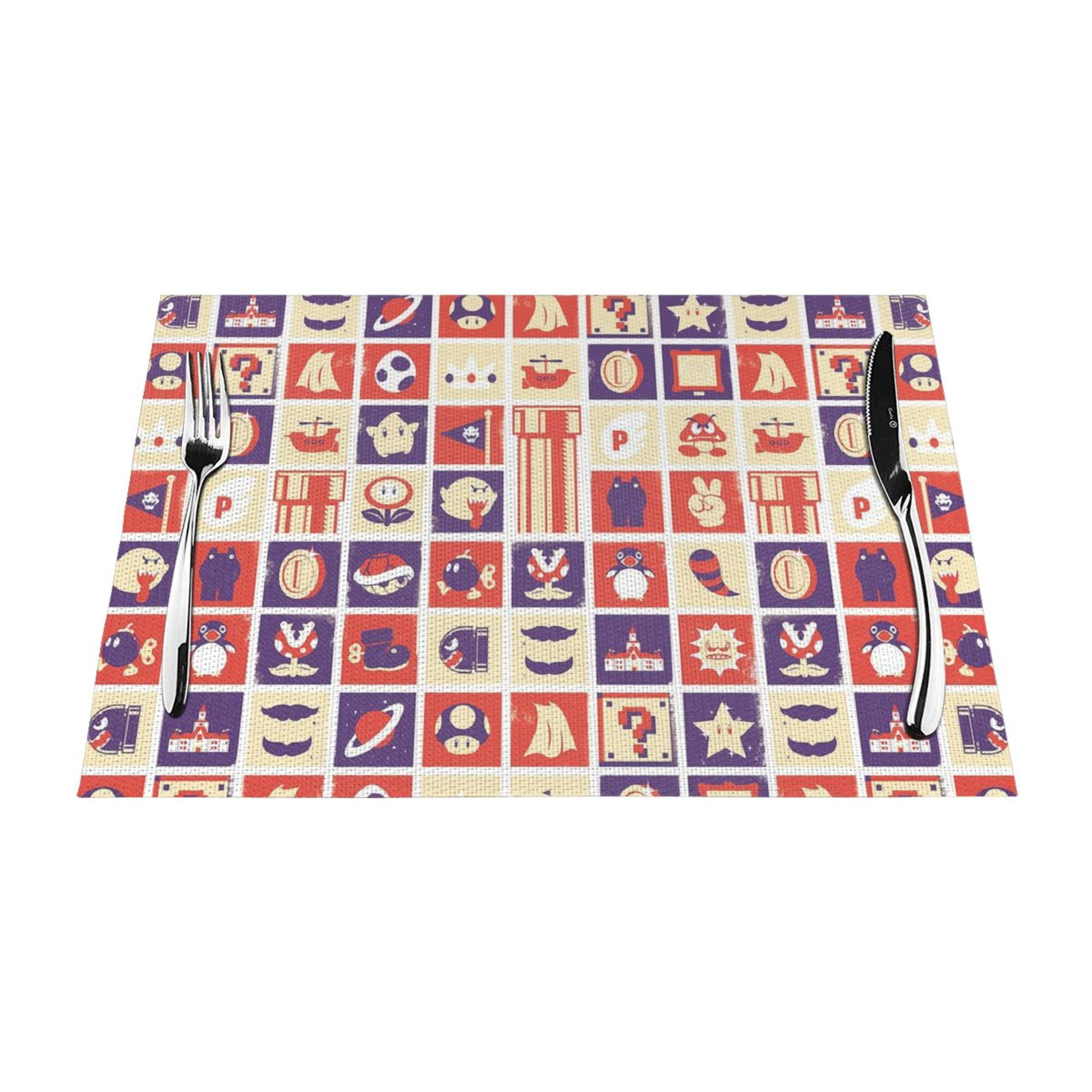 Set of 4 Placemats for Kids,Woven Vinyl Print Cartoon Cute Super Mario ...