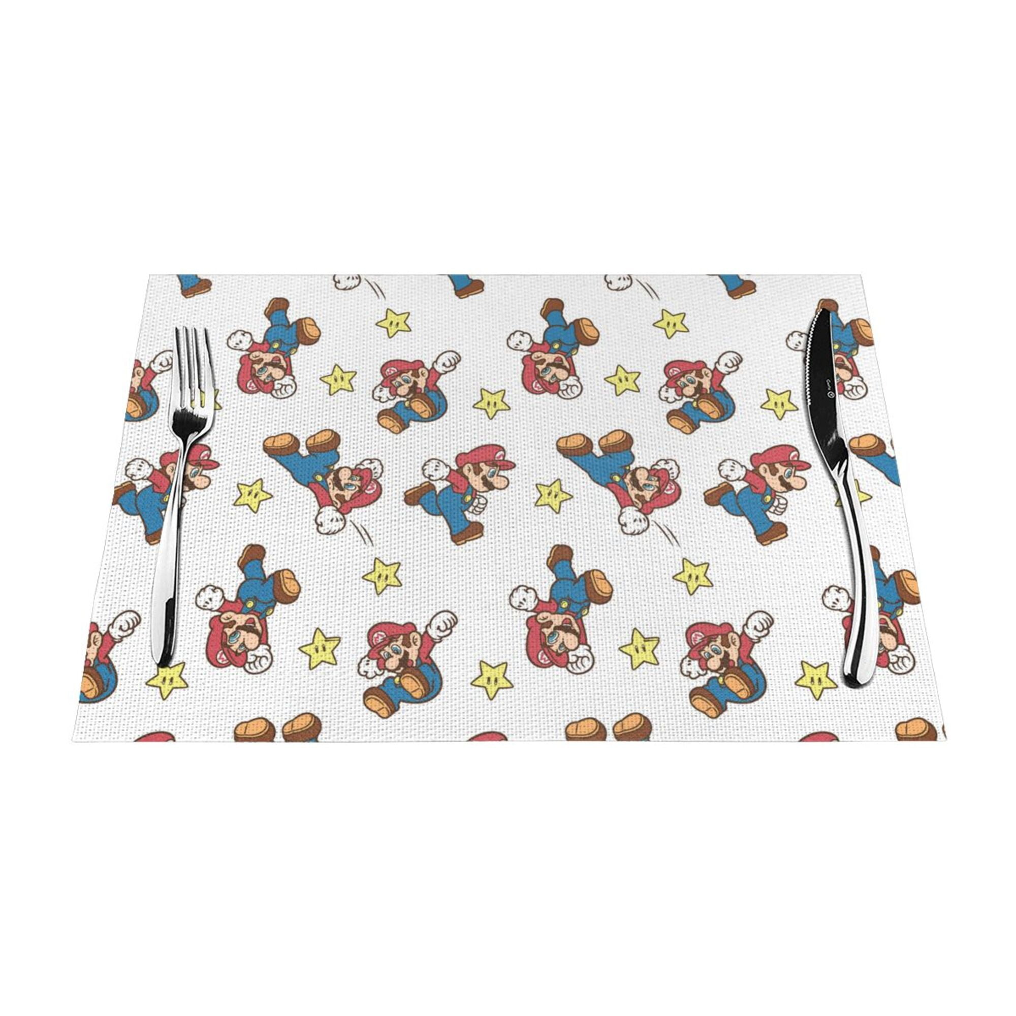 Set of 4 Placemats for Kids,Woven Vinyl Print Cartoon Cute Super Mario ...