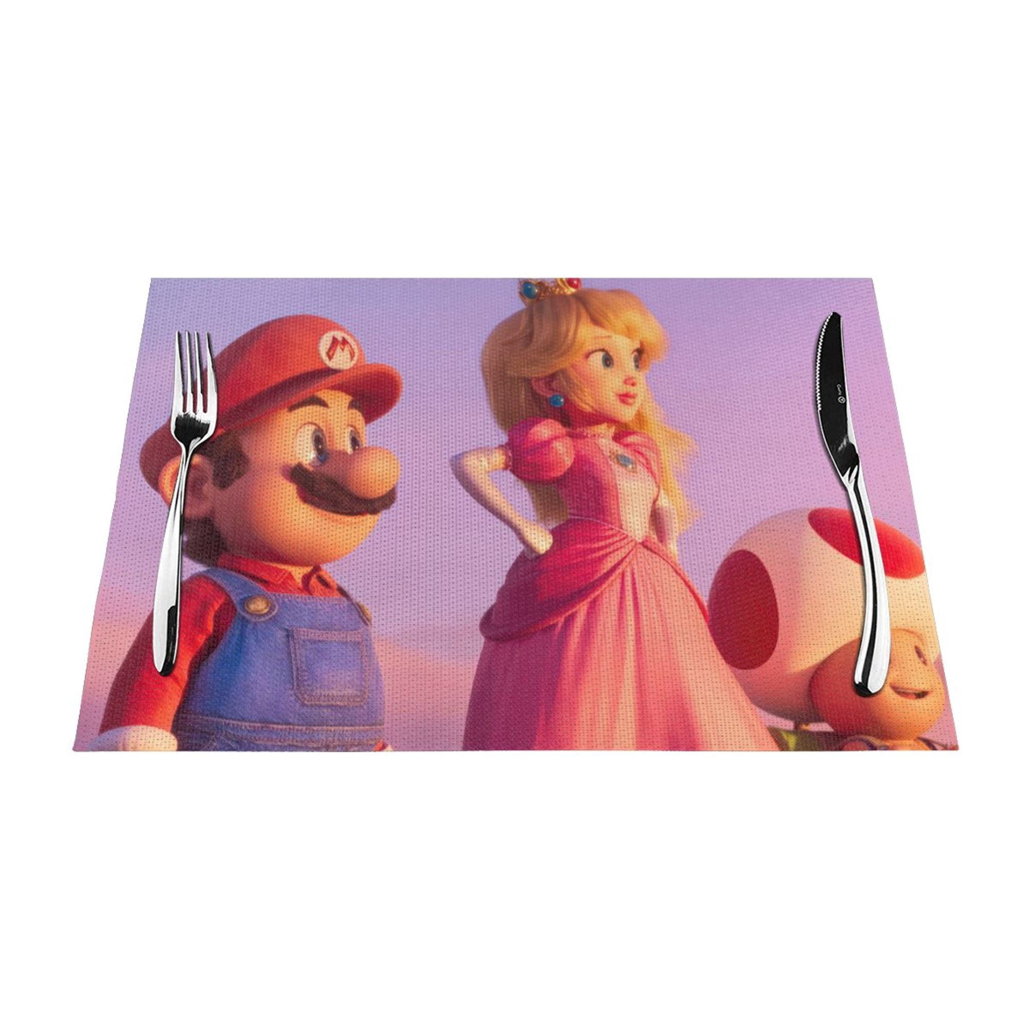 Set of 4 Placemats for Kids,Woven Vinyl Print Cartoon Cute Super Mario ...