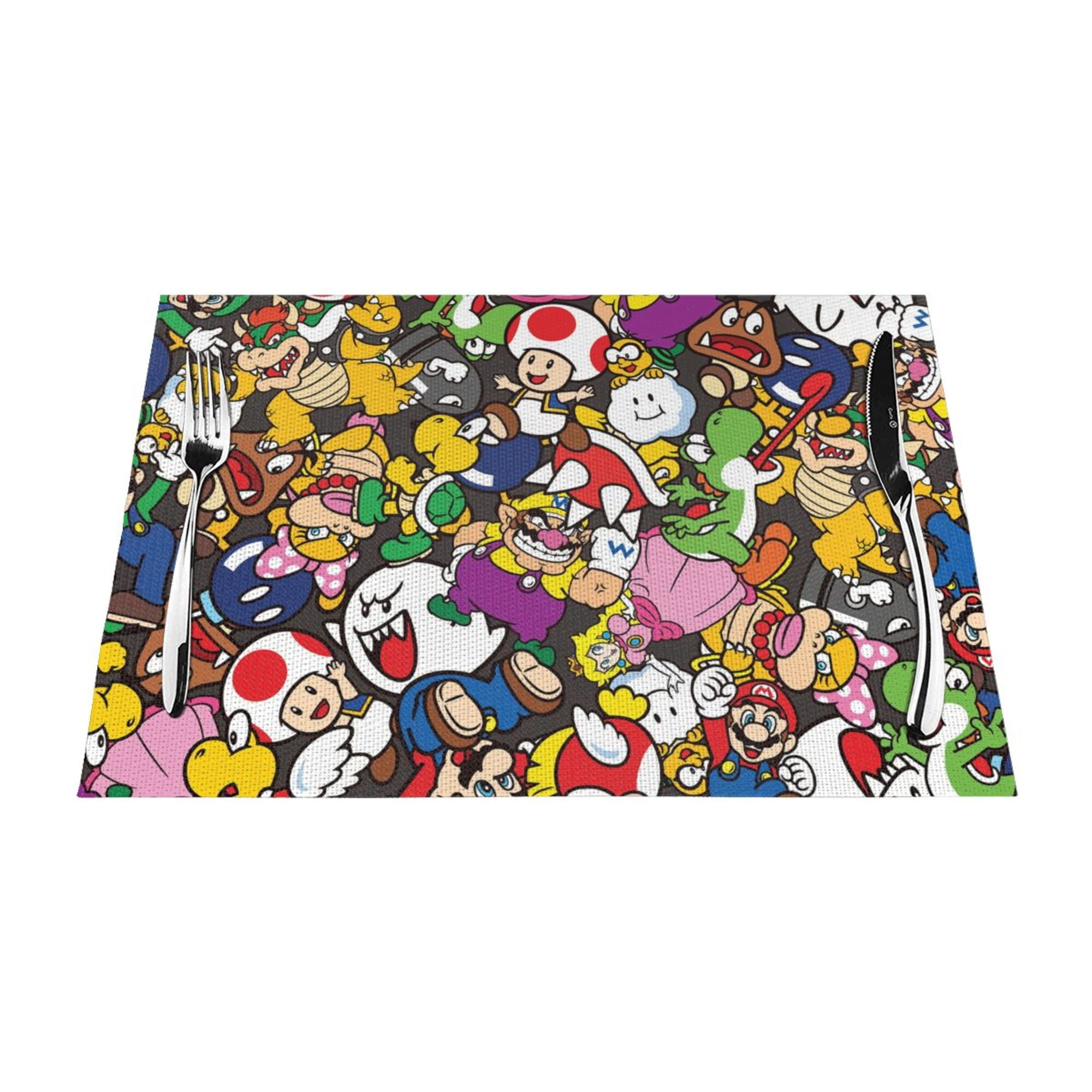 Set of 4 Placemats for Kids,Woven Vinyl Print Cartoon Cute Super Mario ...
