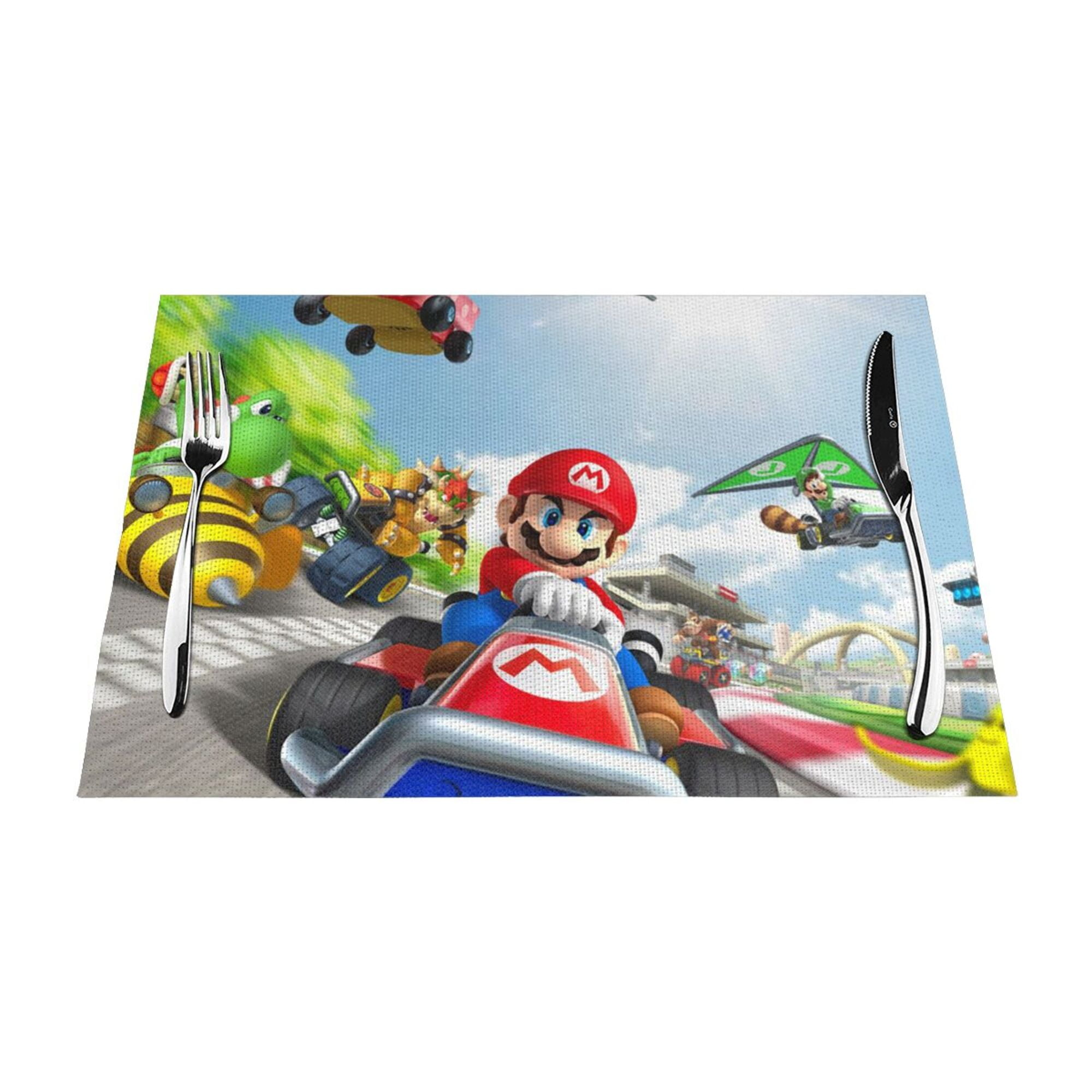 Set of 4 Placemats for Kids,Woven Vinyl Print Cartoon Cute Super Mario ...