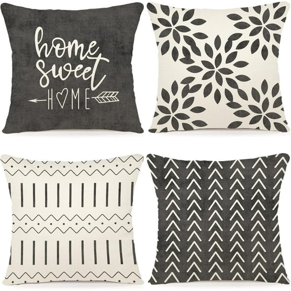 Set of 4 Premium 18x18 Inch Modern Linen Pillow Covers - Soft Durable Indoor/Outdoor Decorative Sofa Throw Pillow Cases for Couch, Bed, Car - Sky Blue Home Decor (Eco-Friendly & Easy Clean)