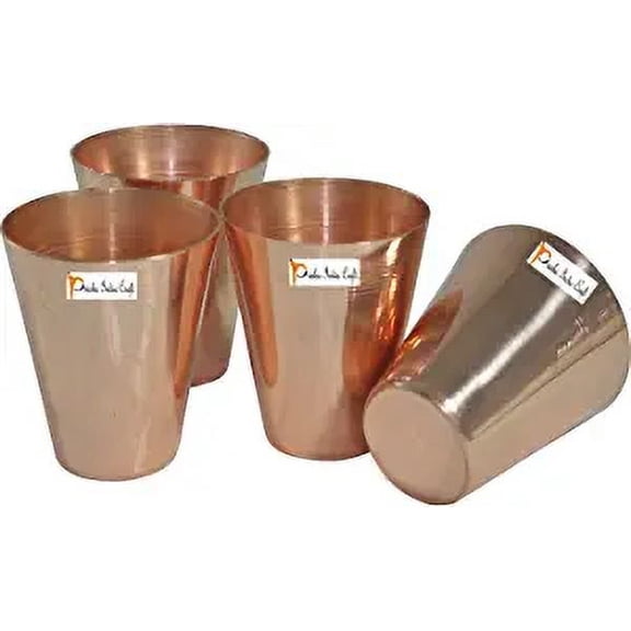 Set of 4 - Prisha India Craft Small Solid Copper Moscow Mule Shot Glasses, Capacity 2.46 oz per tumblers - SHOT GLASS Copper Moscow Mule Cocktail Cup, Wine Glasses
