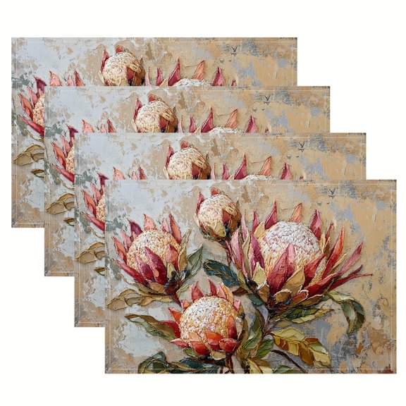 Set of 4, Protea Flowers Rich in details Kitchen Table Mats, Coffee Coasters, Bowl Mats, Insulated Dinner Plate Mats, Restaurant Holiday Accessories, Home Scene Decor 12x18 Inch (Without embroidery)