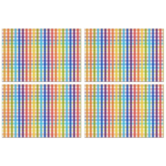 Set of 4 Quilted Checkered Placemats Machine Washable Durable Linen Table Mats Heat Resistant Wrinkle Free Textured Plaid Place Mats for Dining Table Kitchen