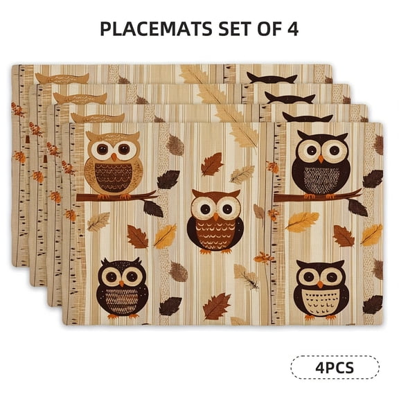 A Set of 4 Rectangular Placemats, Owl Pattern placemats, fashion print pattern table mat, for dining table, kitchen, party, indoor, holiday, dinner parties and home decor (table mats) 12x18 Inch