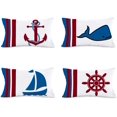 thumbnail image 1 of Set of 4 Red Blue Nautical Ocean Sea Throw Pillow Covers Ship Sail Boat Anchor Whale Compass 12x20 Inch Marine Animal Sailing Pillow Cases Super Soft Coastal Home Decor Lumbar Cushion Cover, 1 of 6