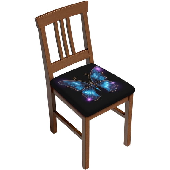 Set of 4 Removable Chair Seat Covers for Dining Room, Blue Butterfly Stretchable Wedding Party Chair Slipcovers Cushion Protector Purple Star Furniture Decor, 16.9x16.9 Inches