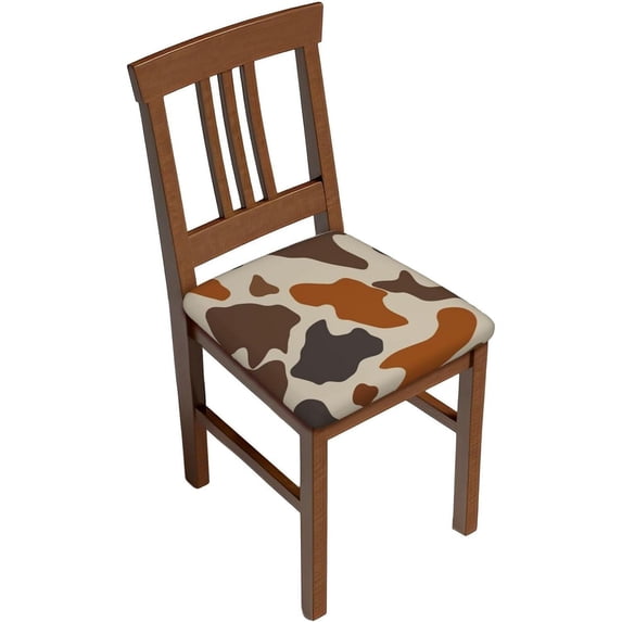 Set of 4 Removable Chair Seat Covers for Dining Room, Brown Cow Prints Stretchable Wedding Party Chair Slipcovers Cushion Protector Furniture Decor, 16.9x16.9 Inches
