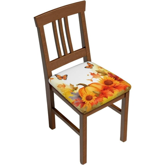 Set of 4 Removable Chair Seat Covers for Dining Room, Fall Sunflowers Stretchable Office Kitchen Chair Slipcovers Cushion Protector Pumpkins Butterfly Furniture Decor, 16.9x16.9 Inches