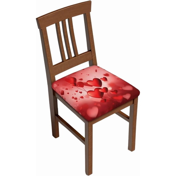 Set of 4 Removable Chair Seat Covers for Dining Room, Valentine''s Day Stretchable Office Kitchen Chair Slipcovers Cushion Protector Heart Love Ballons Furniture Decor, 16.9x16.9 Inches