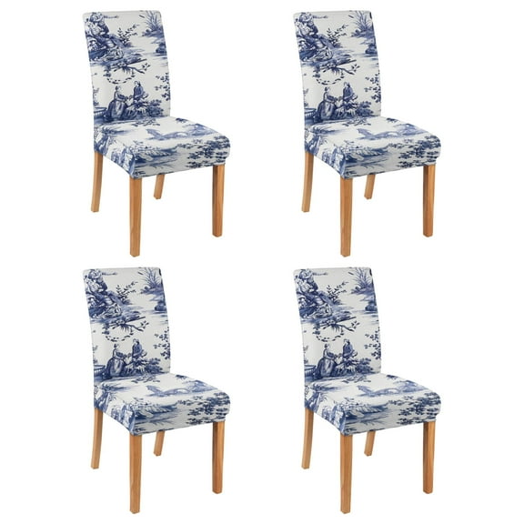 Set of 4 Retro Botanical Dining Chair Covers Lovely Peony and Bee Pattern Washable Polyester Stretch Slipcovers Removable Protector for Rustic Kitchen