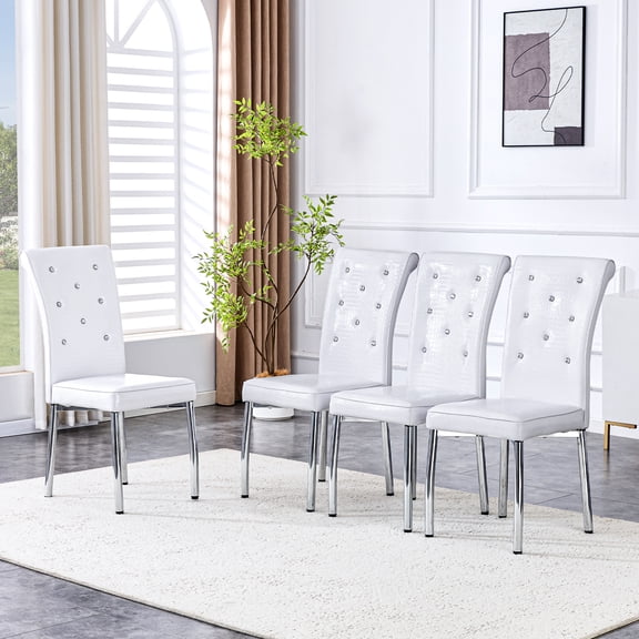 Set of 4,Retro alligator skin Upholstered dining chairs,with Crystal buckle design and Faux Leather design,a touch of elegance and mystery to the dining area,Electroplated metal legs
