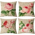 thumbnail image 1 of Set of 4 Rose Decorative Throw Pillow Covers 18x18 Inch Pink Floral Pillow Covers Square Pillow Cases Spring Summer Flower Outdoor Sofa Couch Home Decoration Cushion Covers (18 by 18), 1 of 5