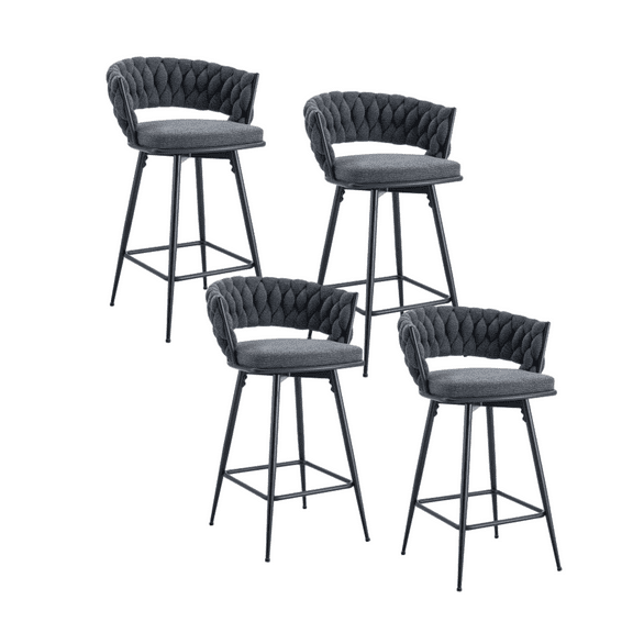 Set of 4 Rotating Bar Stools with Breathable Cotton and Linen Soft Cushions, Spray-Painted Iron Frame, Suitable for Both Restaurants and Bars (Dark Gray)