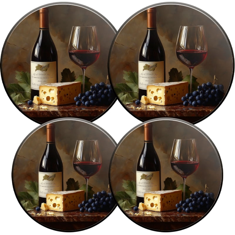 Set of 4 Round Electric Range Burner Covers, Wine and Grapes Fruit Cheese Gas Stove Burner Covers for Kitchen Decoration , Two Small 8 Inches and Two Large 10 Inches