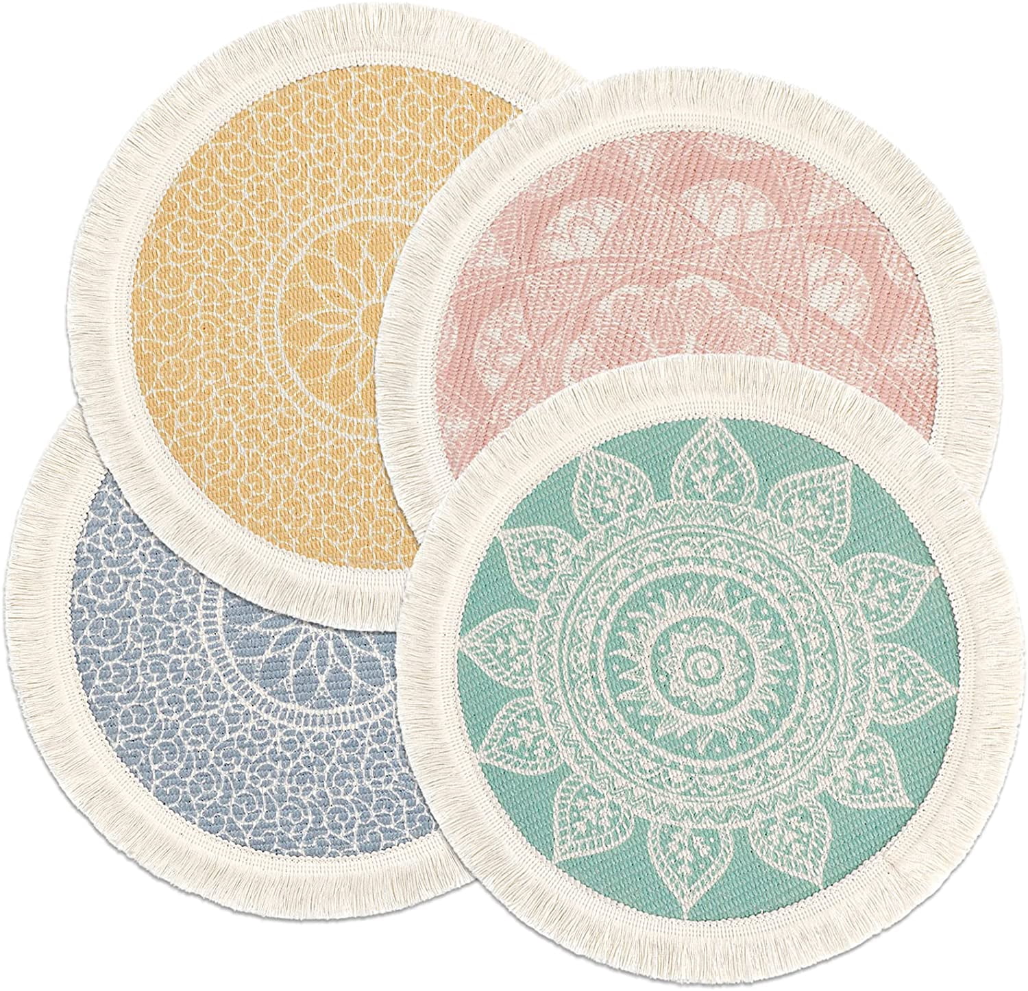 Set of 4 Round Placemats 13 Inch Table Mats Boho Cotton Woven Mandala ...
