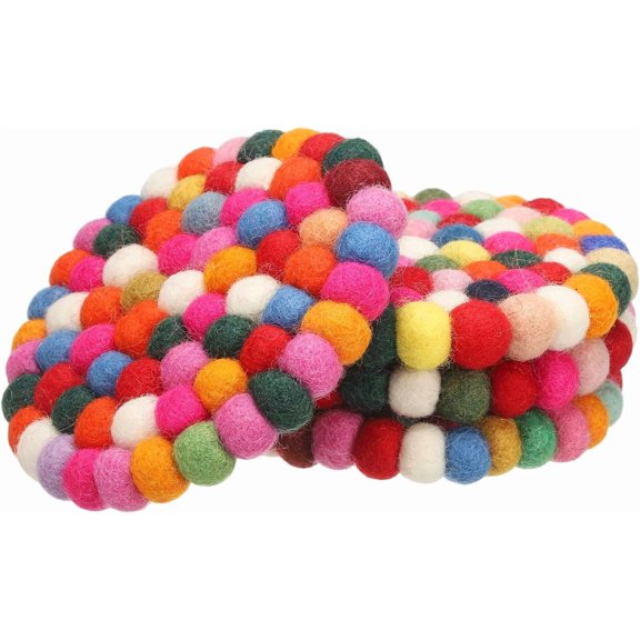 Set of 4 Round Wool Felt Coasters, Absorbent Cute Desk Coaster for Drinks Handmade Felt Table Decor Fun Merino Wool Pads for Bar Home Office Restaurants, Multicolor