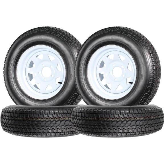 Set of 4 ST205 75D14 Tire, ST205/75D14 Trailer Tires with 14" Rims, 5 Lug on 4.5", Load Range C 6PR, Heavy Duty Utility & Boat Trailer Tires, Easy Installation