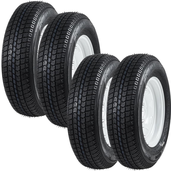 Set of 4 ST205/75D15 Trailer Tire and Wheel Assembly, Heavy-Duty Load Range C 6PR, 5 Lug White Modular Wheel, 15 Inch Tires for Utility/Boat/Camper Trailers